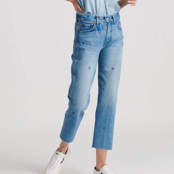 Lucky Brand Denim - Lucky Brand Mid Rise Sienna Slim Boyfriend Embroidered Jeans Wisteria Size 2